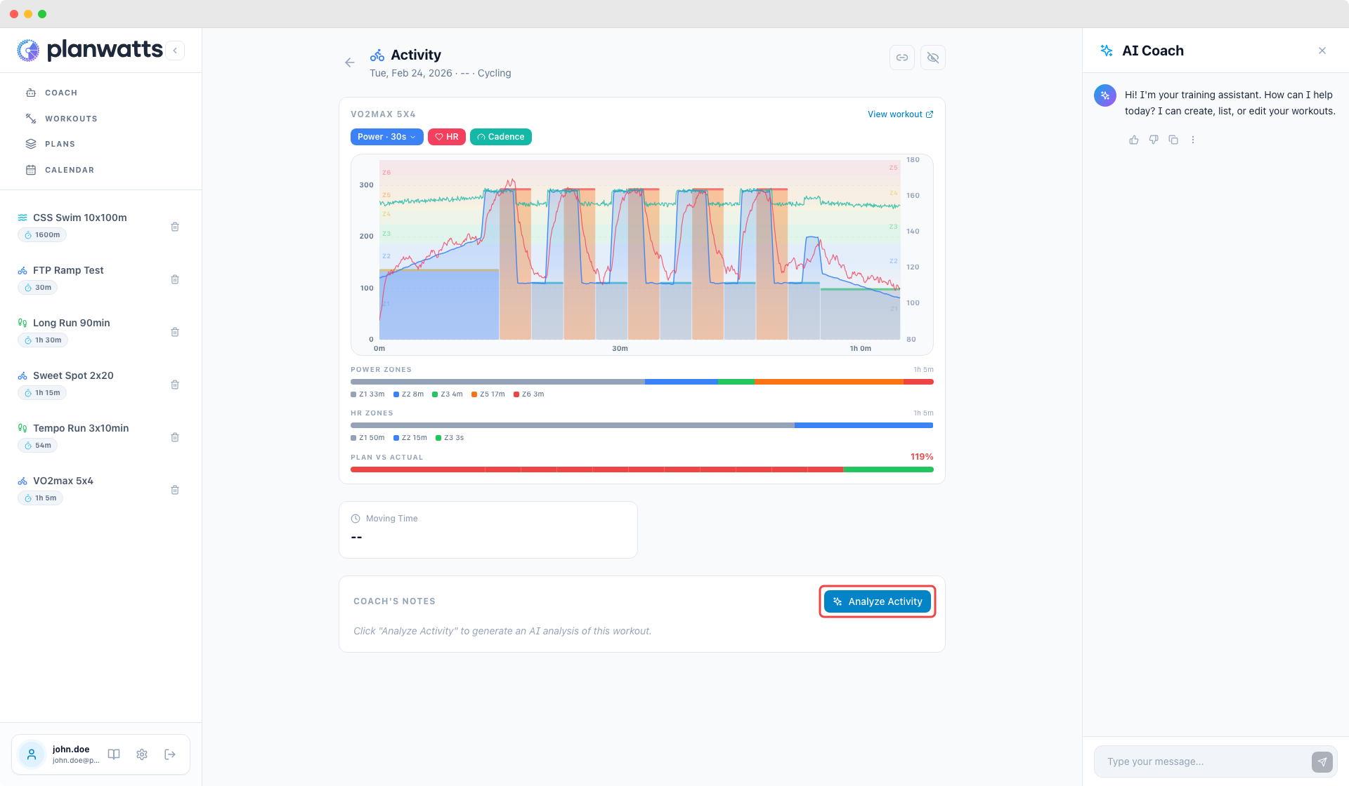 Analyze Activity button before analysis
