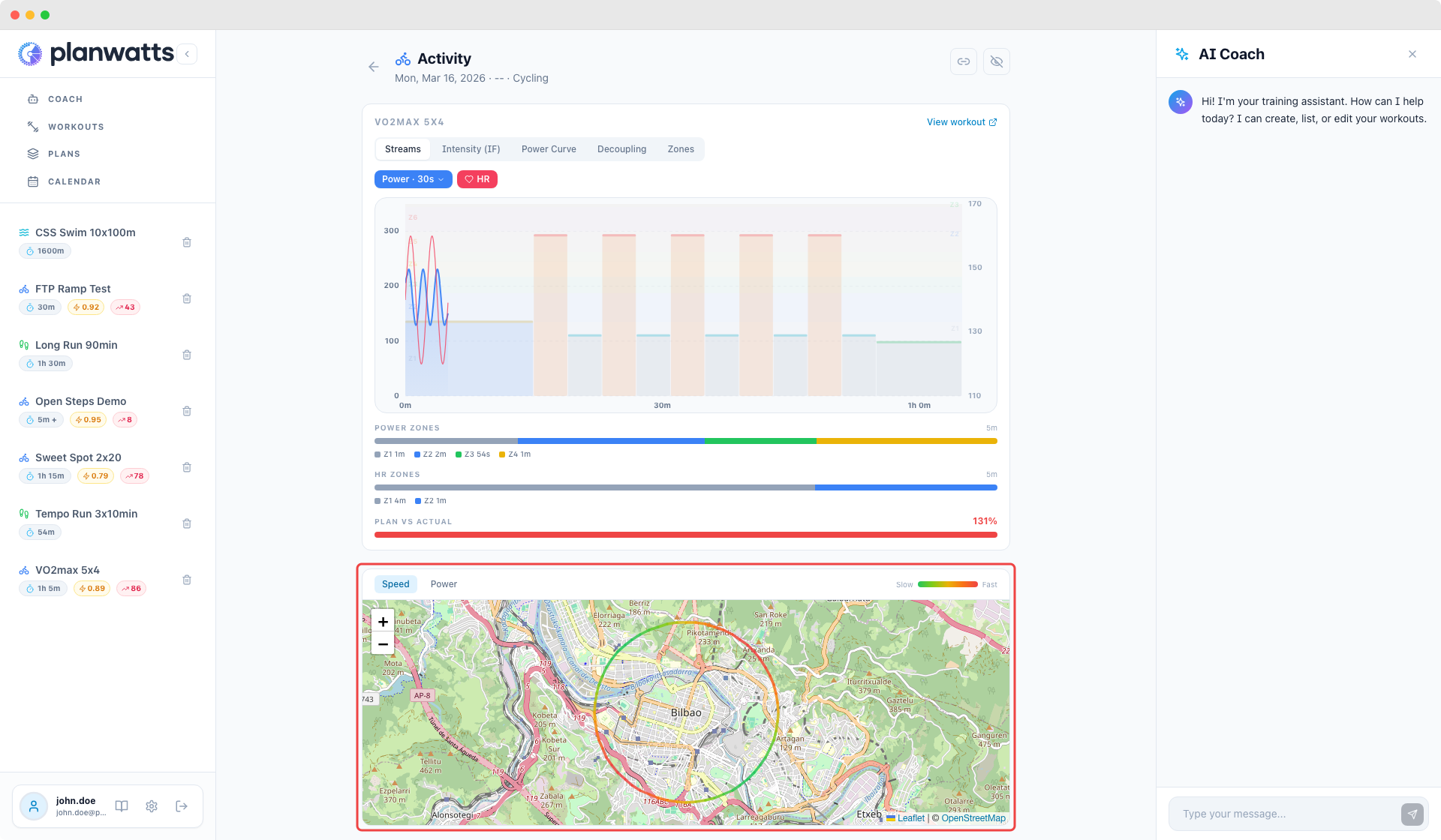 Activity route map color-coded by speed