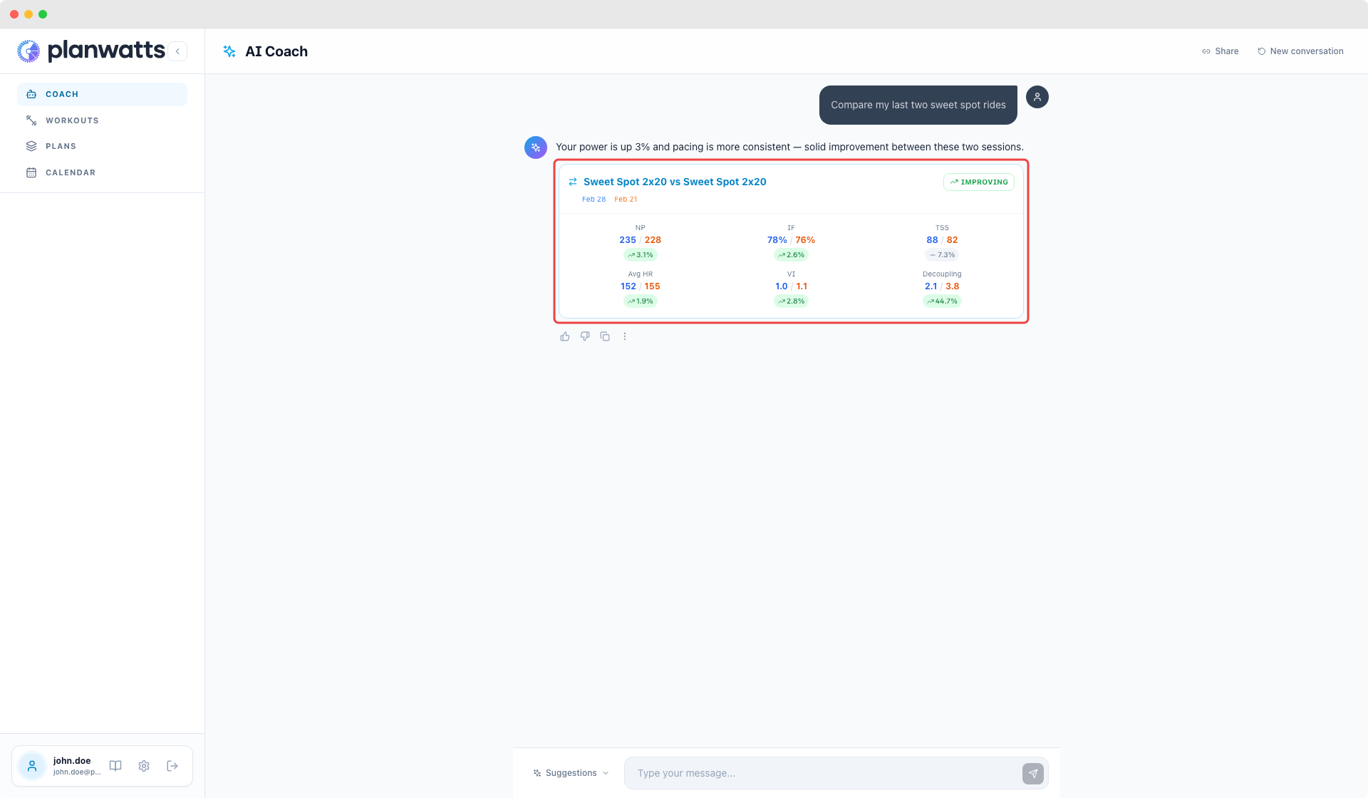 Comparison result card