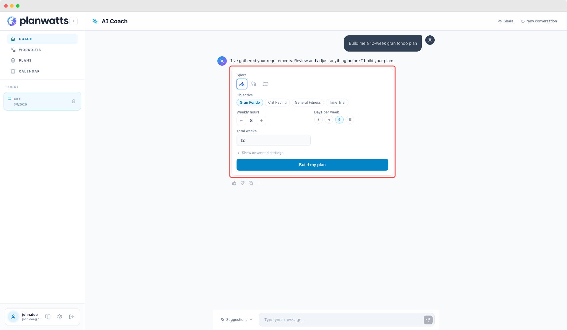 Plan creation form