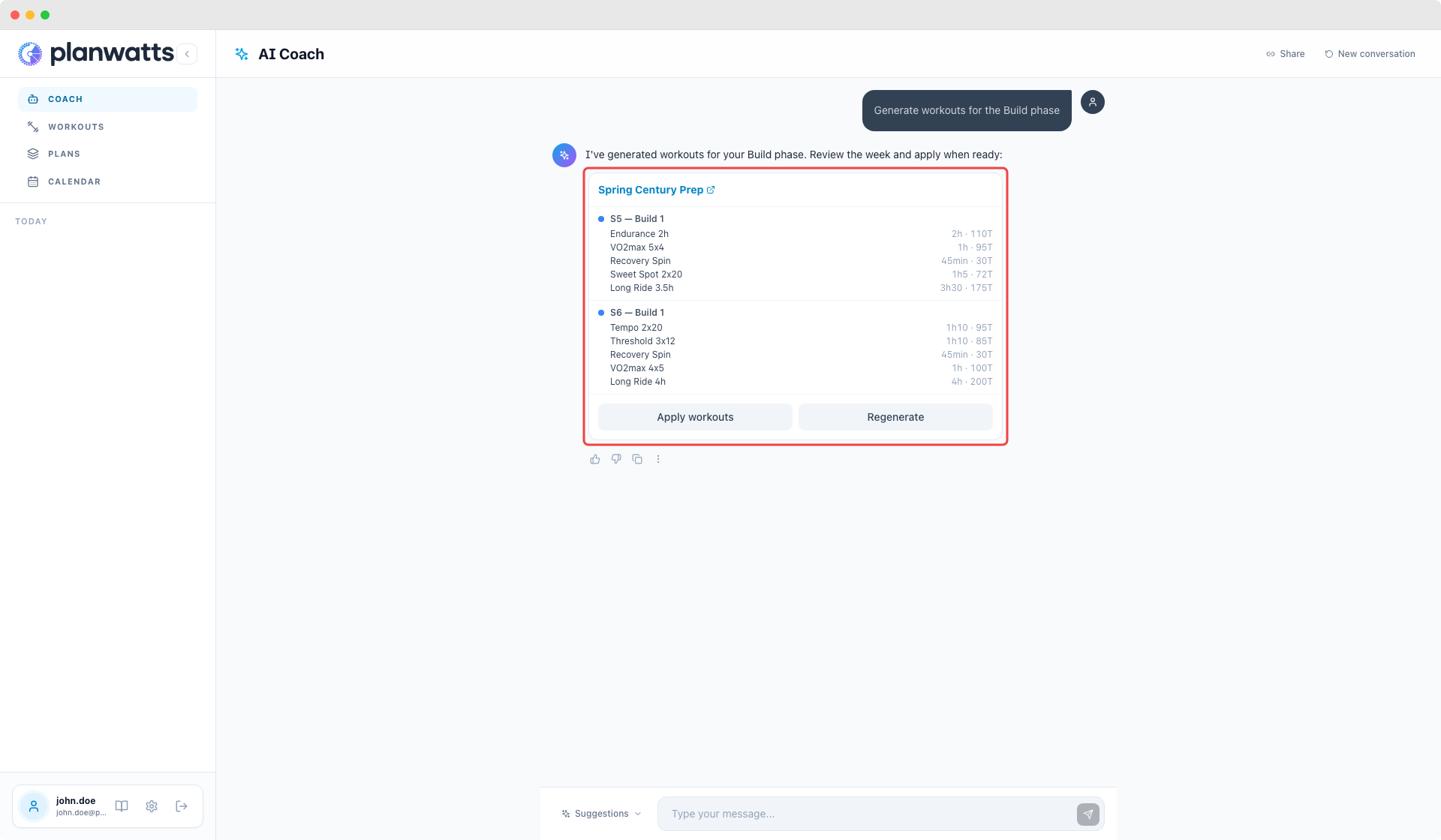 Plan workouts batch preview