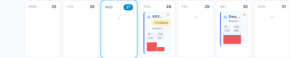 Calendario con un allenamento del coach con il badge Coach accanto ai tuoi