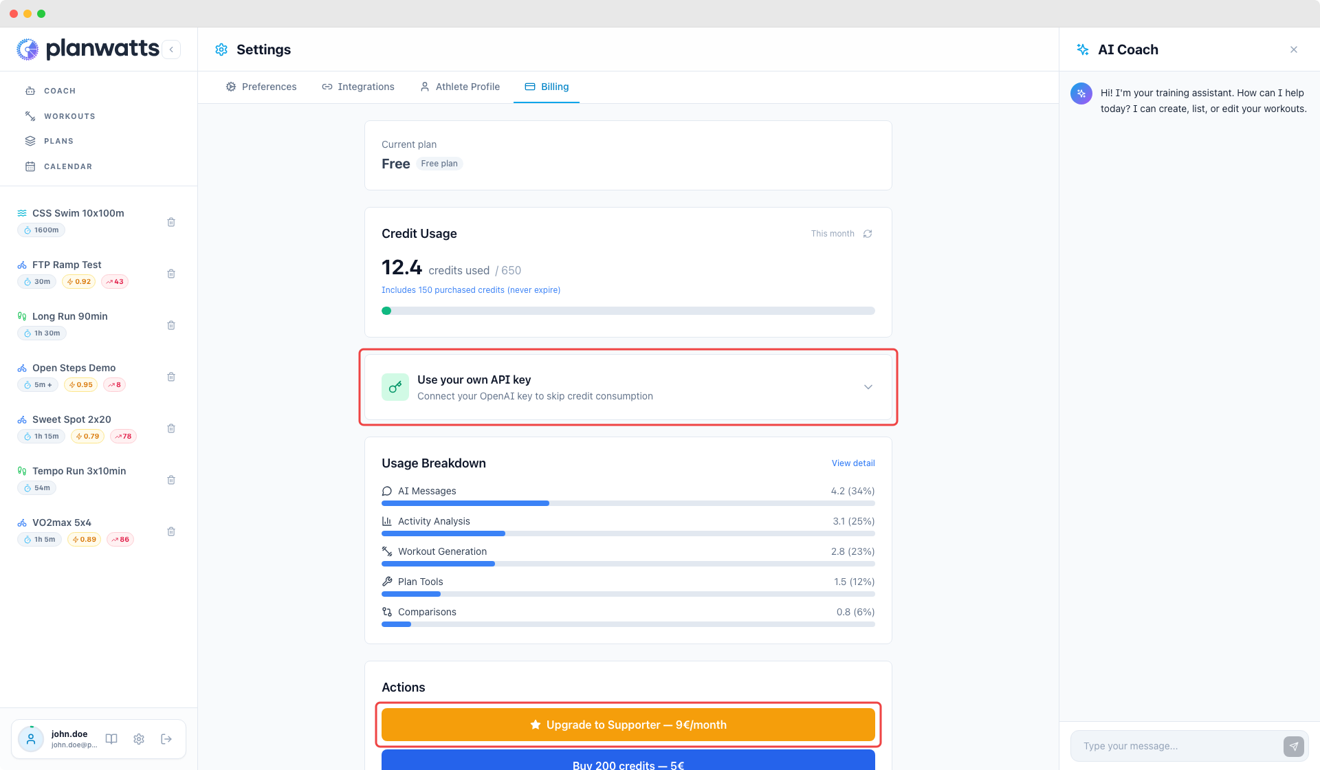 Subscription management, BYOK and credit packs