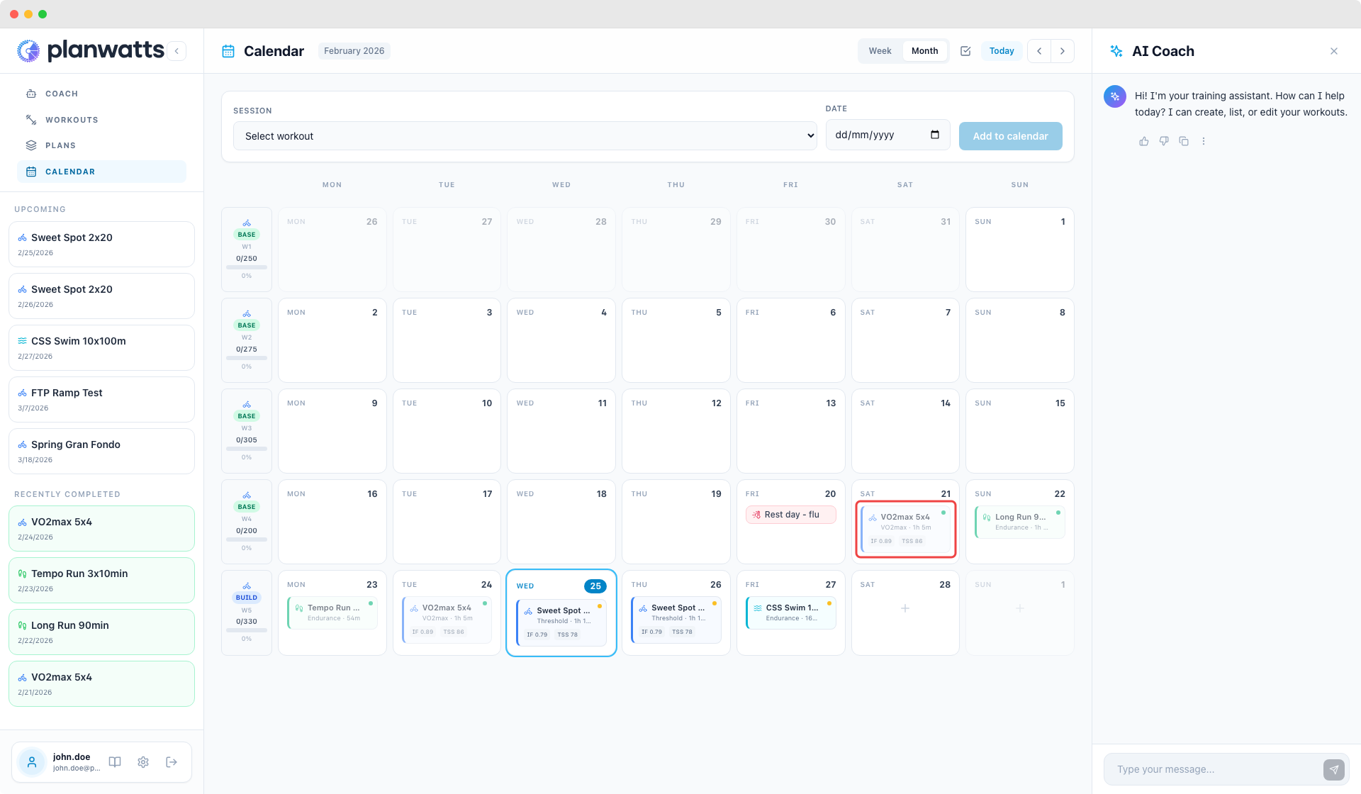 Workout card being dragged between calendar days