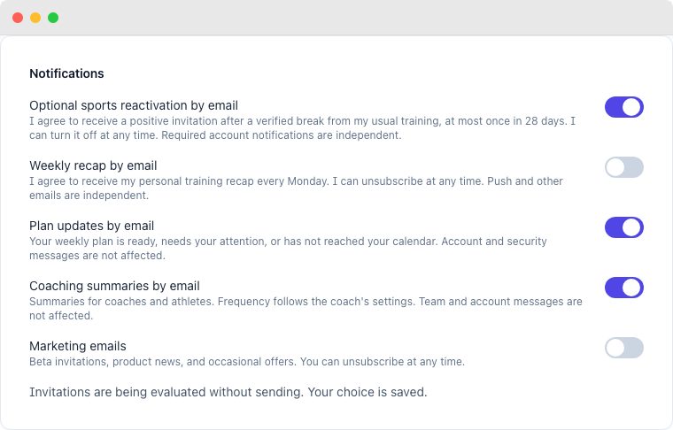 Optional email preference with evaluation without sending