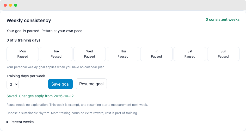 Pause a personal weekly goal