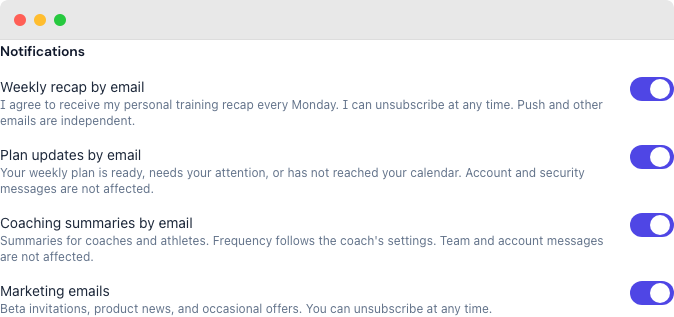 Choose weekly email independently in Settings