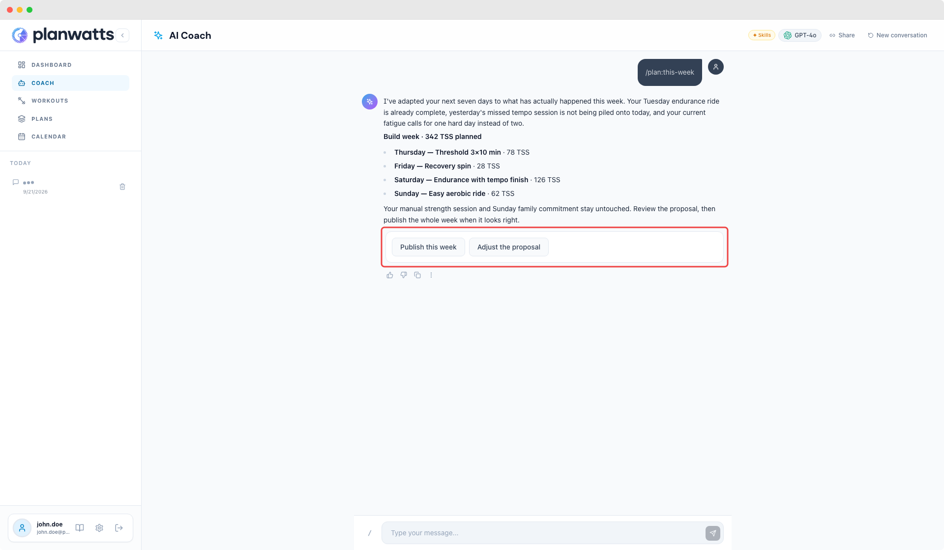 An adaptive weekly proposal ready to publish